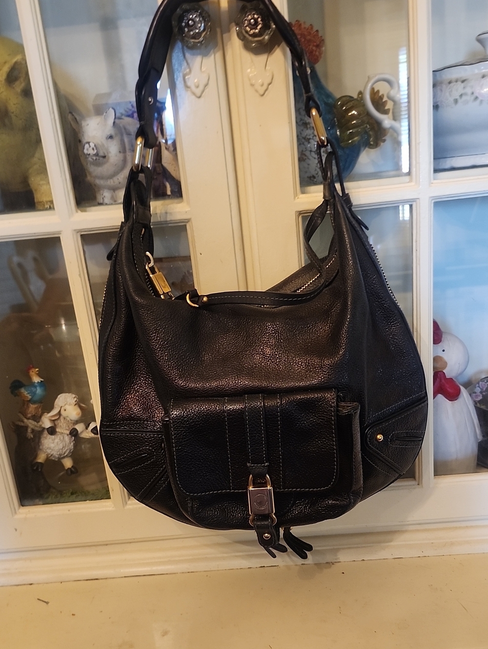 Marc Jacobs Courtney Black With Bronze Shimmer Pebbled Leather Hobo Shoulder Bag